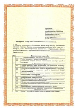 Приложение к свидетельству о допуске к определенному виду или видам работ Новочеркасск СРО в строительстве